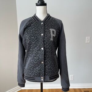 Victoria Secret Pink Leopard and rhinestone baseball snap style jacket size S